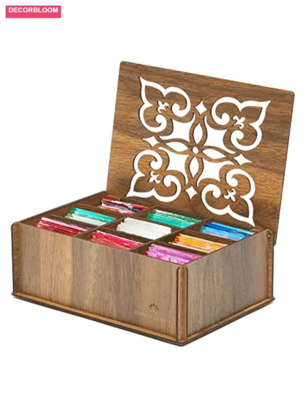 Wood Tea Storage Box 9 Compartments Walnut Eco Friendly Organizer